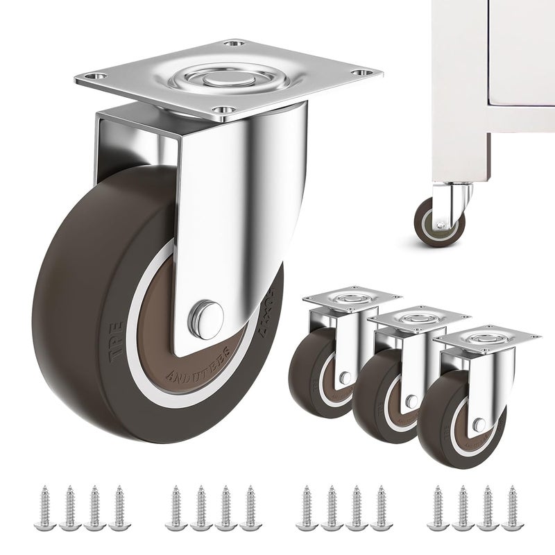ANDUTEES 2" Casters Set of 4, Furniture Caster Wheels for Cart, Swivel Plate Castor, No Noise Rubber Wheels, Suitable for Workbench, Table - Image 1